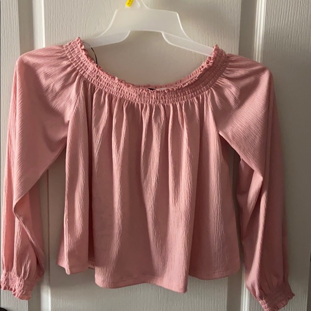 Blush pink off the shoulders blouse